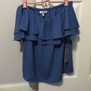 Blue off the shoulder Jennifer Lopez shirt size m